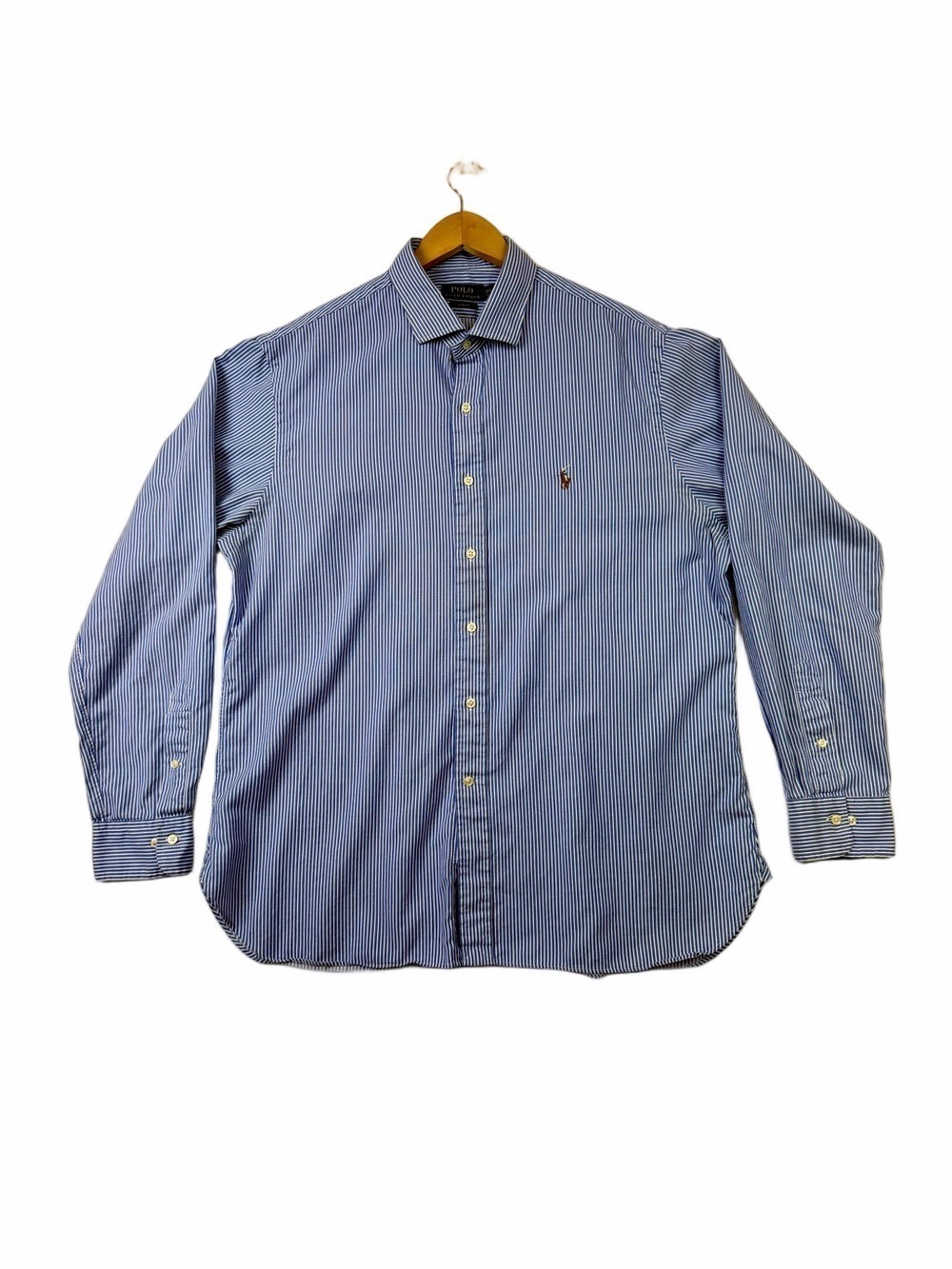 Polo Ralph Lauren Slim Fit Shirt Mens 17 1/2 36/37 Blue Stripped Fresh Pony Prep